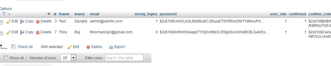 Database Secure login and registration system php